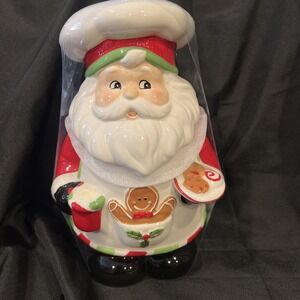 NWT Sleigh Bell Bistro Christmas 11" Santa Gingerbread Ceramic Cookie Jar